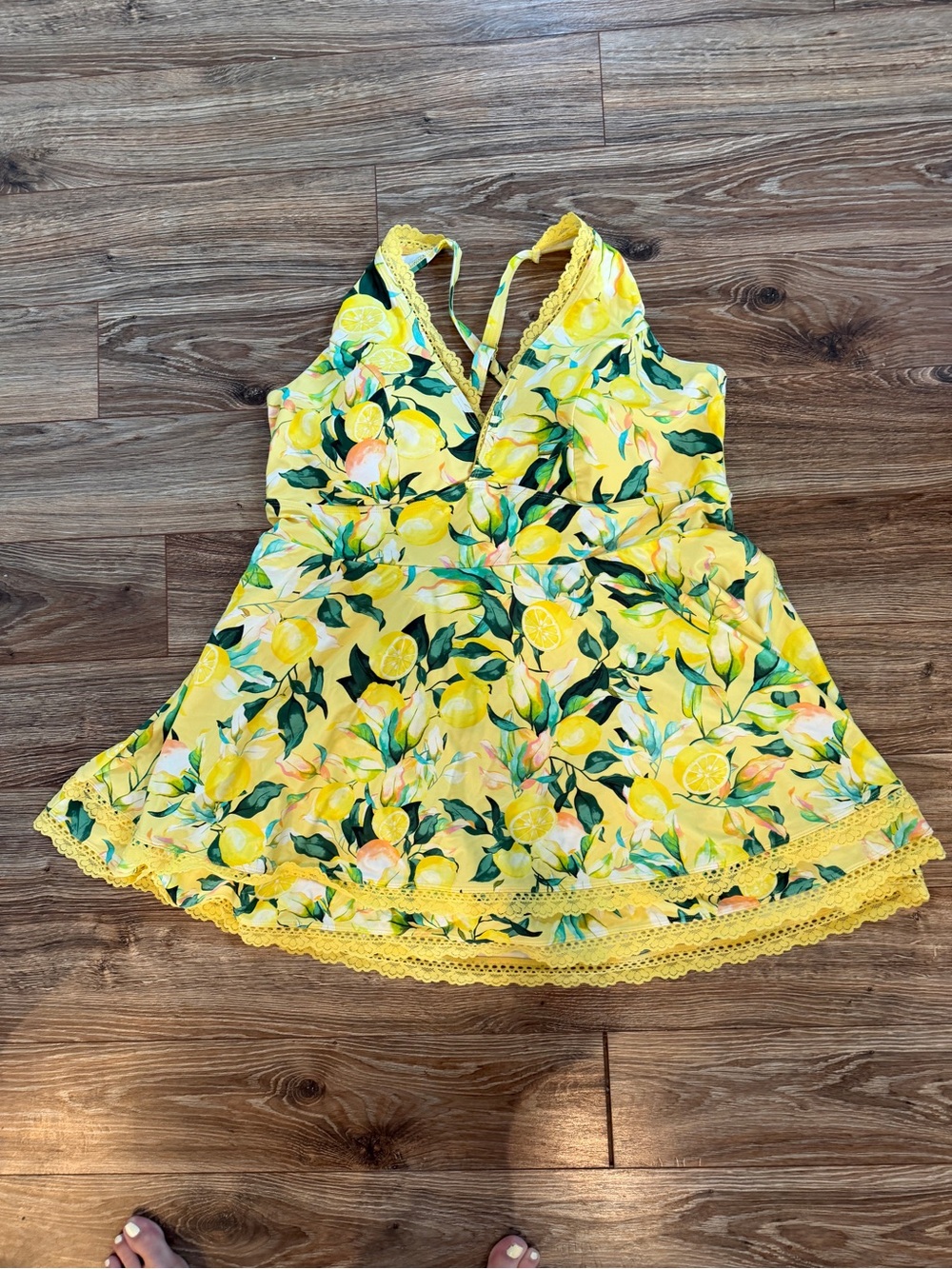 Torrid Yellow Floral Halter Swimdress with Lemon Print 3X - Picture 6 of 10